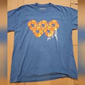 Blue Graphic T-Shirt with Orange Floral Design